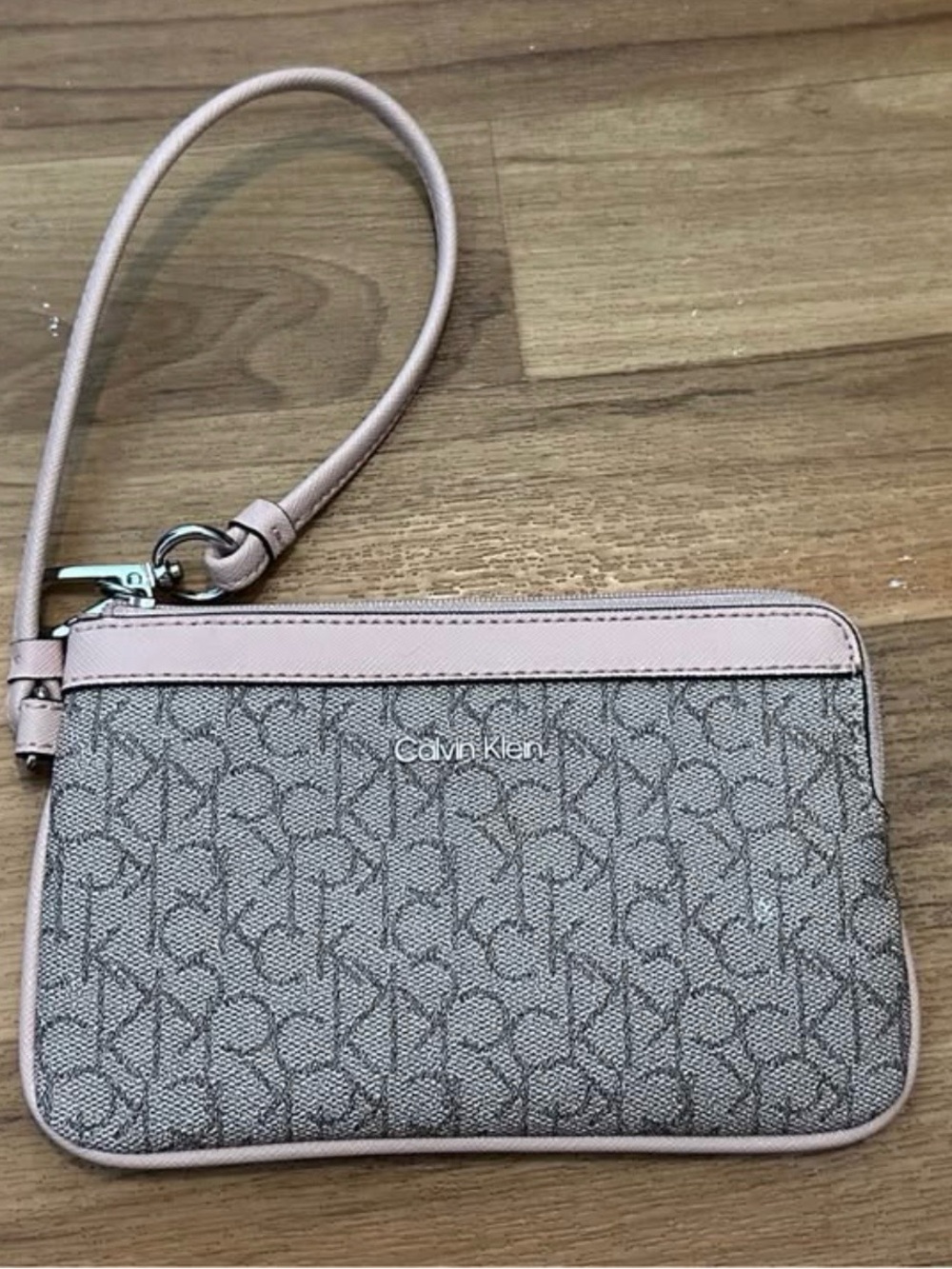 Calvin Klein Pink and Gray Signature Wristlet Clutch